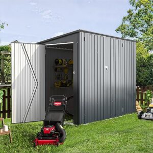 AECOJOY Storage Shed, 4 x 7.5 Ft Horizontal Bike Sheds & Outdoor Storage with Racks, Metal Outdoor Storage Cabinet for Garden