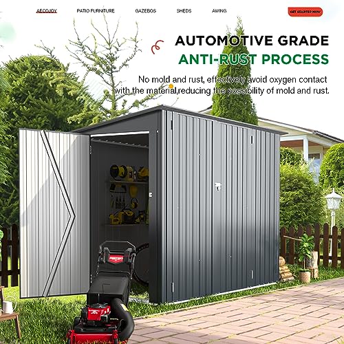 AECOJOY Storage Shed, 4 x 7.5 Ft Horizontal Bike Sheds & Outdoor Storage with Racks, Metal Outdoor Storage Cabinet for Garden