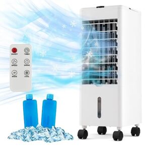 petsite evaporative air cooler, 3-in-1 swamp cooler remote control, 3 modes, 3 wind speeds, 60° oscillation, 12h timer, water tank & ice packs, portable air cooler for bedroom