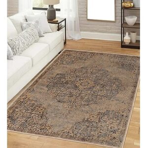 superior indoor area rug or runner, traditional distressed medallion floor decor, home accessories for living room, bedroom, office, kitchen, dining, soft plush rugs, maeve collection, 8' x 10'