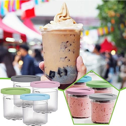 EVANEM 2/4/6PCS Creami Containers, for Ninja Kitchen Creami,16 OZ Ice Cream Containers Pint Safe and Leak Proof for NC301 NC300 NC299AM Series Ice Cream Maker,Gray+Green-4PCS