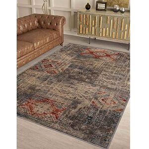 superior indoor area rug or runner, modern distressed patchwork floor decor, aesthetic rugs for living room, bedroom, office, dining/kitchen, hardwood floors, amara collection, 8' x 10'