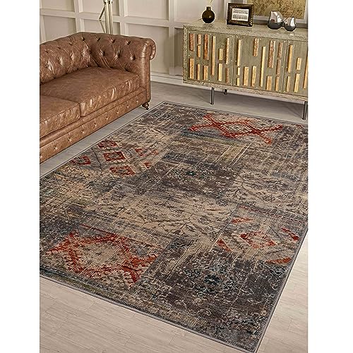 SUPERIOR Indoor Area Rug or Runner, Modern Distressed Patchwork Floor Decor, Aesthetic Rugs for Living Room, Bedroom, Office, Dining/Kitchen, Hardwood Floors, Amara Collection, 8' x 10'