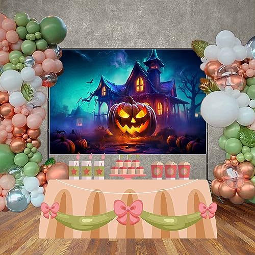 MOONDECO Photography Background 7x5ft Halloween Frame Jack O Lantern Fire Castle Window Backdrop Children Party Props Blue Sky Bat Decor Photo Booth