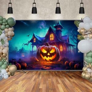 MOONDECO Photography Background 7x5ft Halloween Frame Jack O Lantern Fire Castle Window Backdrop Children Party Props Blue Sky Bat Decor Photo Booth