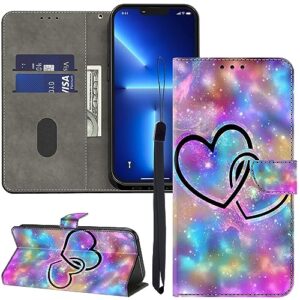 alilang for samsung galaxy z fold 4 5g wallet case with credit card holder, flip book pu leather protective magnetic cover for samsung z fold 4 phone case-heart to heart
