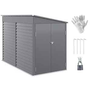 outsunny 5' x 9' steel outdoor storage shed, lean to shed, metal tool house with floor foundation, lockable doors, gloves and 2 air vents for backyard, patio, lawn