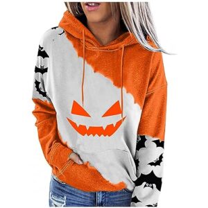 nisorays Halloween Sweatshirts for Women Y2k Hoodie Bat Print Hoodies Y2k Pullover Sweatshirts for Teen Girls Long Sleeve Crop Tops for Women Womens Clothes Trendy Women Outfits Watermelon Red L