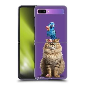 head case designs officially licensed p.d. moreno cat and parrot furry fun artwork hard back case compatible with samsung galaxy z flip / 5g