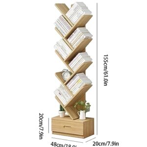 VERAMY 9 Tier Tall Bookshelf Tree Bookshelf with Drawer Corner Bookshelf Floor Standing Bookcase Large Capacity Bookshelf Utility Organizer Shelves for Living Room Bedroom