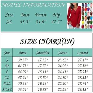 Long Sleeve T Shirts for Women Solid Novelty Henley Neck V-Neck Pink Tops Fall Cotton Blouse Loungewear Tees Shirts Collar Sweatshirts Trendy Blusas De Mujer Elegantes Watermelon Red L