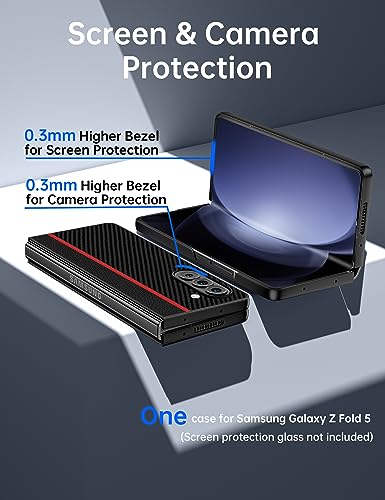 Quikbee [Samsung Galaxy Z Fold 5 Case], for Samsung Galaxy Z Fold 5 [Mil-Grade Protection],Full Body Protective Bumper,Carbon Fibre Texture,Anti-Slip and Ultra-Thin, Protective Case - Red.