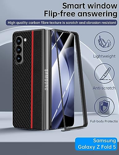 Quikbee [Samsung Galaxy Z Fold 5 Case], for Samsung Galaxy Z Fold 5 [Mil-Grade Protection],Full Body Protective Bumper,Carbon Fibre Texture,Anti-Slip and Ultra-Thin, Protective Case - Red.