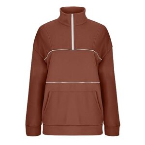 Deals Oversized Tshirts Shirts for Women 2023 Casual Long Sleeve Quarter Zip Fashion Hoodies Pullover Solid Pocket Sweater Women's Shirts Casual Watermelon RedM