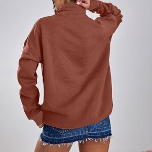 Deals Oversized Tshirts Shirts for Women 2023 Casual Long Sleeve Quarter Zip Fashion Hoodies Pullover Solid Pocket Sweater Women's Shirts Casual Watermelon RedM