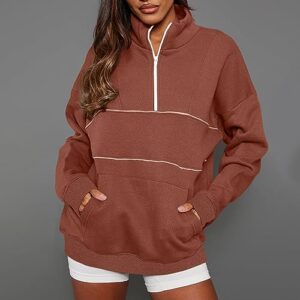 Deals Oversized Tshirts Shirts for Women 2023 Casual Long Sleeve Quarter Zip Fashion Hoodies Pullover Solid Pocket Sweater Women's Shirts Casual Watermelon RedM