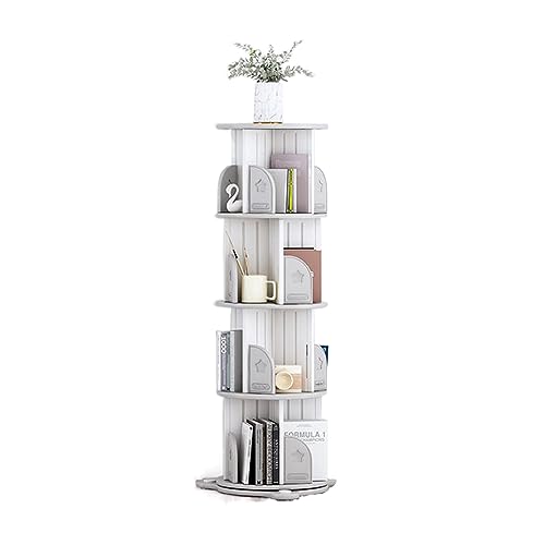 VERAMY 4 Tier Bookshelf Floor Standing Bookcase Rotating Bookshelf Large Capacity Bookshelf Storage Rack Utility Organizer Shelves for Bedroom Living Room Study Room (Color : Grey)