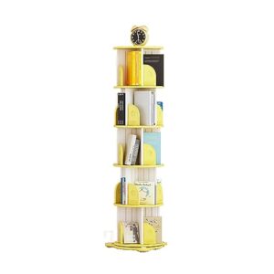 veramy 5 tier bookshelf rotating bookshelf 360° display floor standing bookcase corner bookshelf storage rack utility organizer shelves for living room bedroom home office (color : yellow)