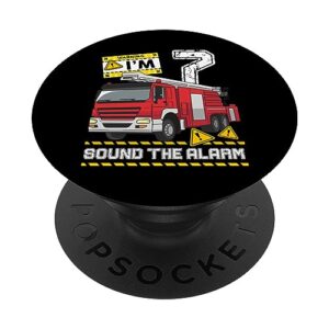 7th birthday firefighter fire truck 7 year old funny b-day popsockets standard popgrip