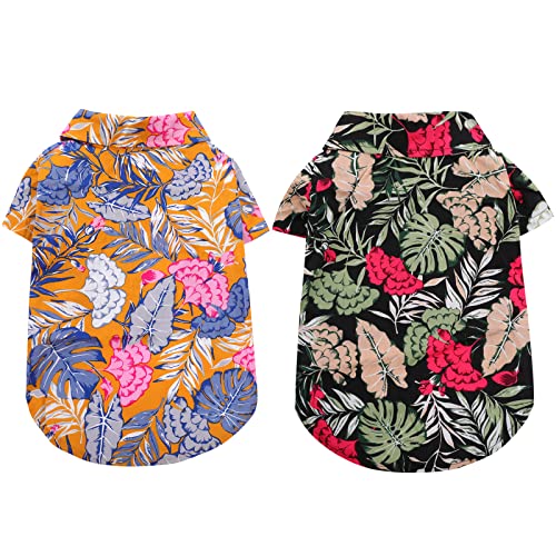 ASENKU 2 Pack Dog Hawaiian Shirt Dog Summer Clothes Cool Dog Polo T-Shirts Floral Dog Vest Short Sleeve Pet Apparel with Printed Coconut Tree and Fruits for Small to Medium Puppy Dogs Cats (Medium)