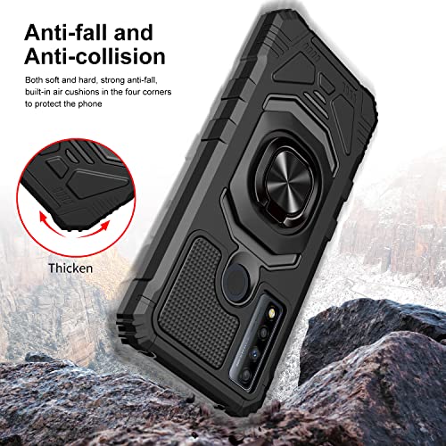 Compatible for TCL 30 XE 5G Kickstand Case with Screen Protector Tempered Glass [2 Pieces], Hybrid Heavy Duty Armor Dual Layer Anti-Scratch Case Cover, Black