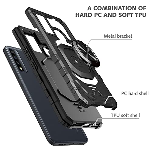 Compatible for TCL 30 XE 5G Kickstand Case with Screen Protector Tempered Glass [2 Pieces], Hybrid Heavy Duty Armor Dual Layer Anti-Scratch Case Cover, Black