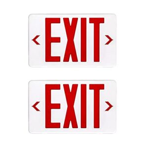led exit sign emergency light, red lettering with battery backup, 2-pack, led emergency lights for commercial or industrial use, ac 120-277v, ul listed, rechargeable
