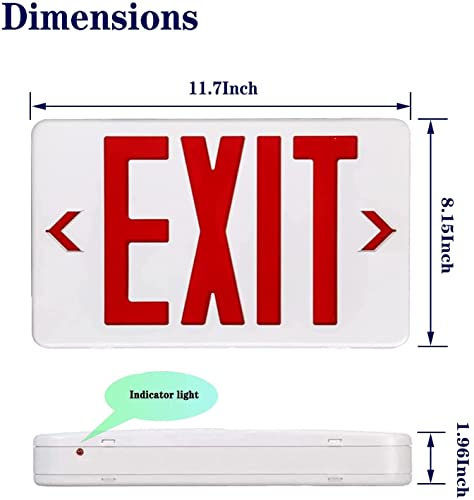 LED Exit Sign Emergency Light, Red Lettering with Battery Backup, 2-Pack, LED Emergency Lights for Commercial or Industrial Use, AC 120-277V, UL Listed, Rechargeable