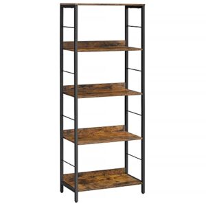 vasagle 5-tier bookshelf, bookcase for office, 11.8 x 23.6 x 56.7 inches, shelving unit, with back panels, industrial style, for living room, study, home office, rustic brown and black ulls117b01