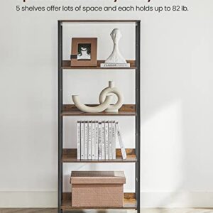 VASAGLE 5-Tier Bookshelf, Bookcase for Office, 11.8 x 23.6 x 56.7 Inches, Shelving Unit, with Back Panels, Industrial Style, for Living Room, Study, Home Office, Rustic Brown and Black ULLS117B01