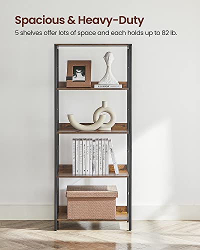 VASAGLE 5-Tier Bookshelf, Bookcase for Office, 11.8 x 23.6 x 56.7 Inches, Shelving Unit, with Back Panels, Industrial Style, for Living Room, Study, Home Office, Rustic Brown and Black ULLS117B01