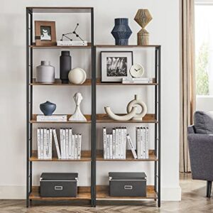 VASAGLE 5-Tier Bookshelf, Bookcase for Office, 11.8 x 23.6 x 56.7 Inches, Shelving Unit, with Back Panels, Industrial Style, for Living Room, Study, Home Office, Rustic Brown and Black ULLS117B01