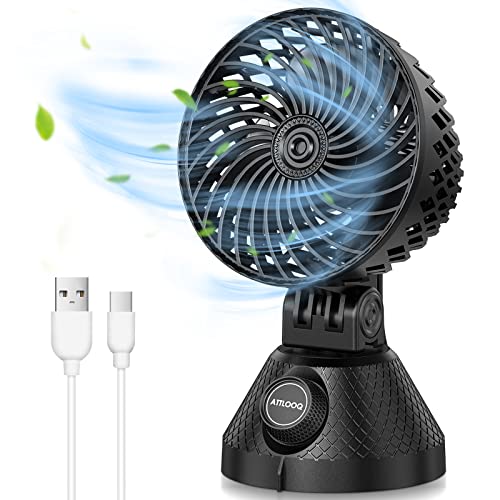 ATTLOOQ USB Desk Fan, Small Portable Desktop Personal Fan 3 Speeds Strong Airflow, Adjustable Tilt Automatic Swing Cooling Fan, Quiet Small Desk Fan for Home Office Bedroom Indoor