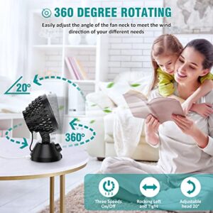 ATTLOOQ USB Desk Fan, Small Portable Desktop Personal Fan 3 Speeds Strong Airflow, Adjustable Tilt Automatic Swing Cooling Fan, Quiet Small Desk Fan for Home Office Bedroom Indoor