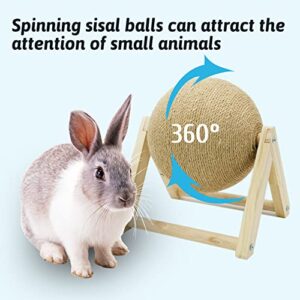 Fhiny Bunny Scratch Toy, Natural Solid Wood Sisal Scratching Ball for Indoor Kittens, Claws Scratching Ball for Kitten Bunny Guinea Pig Chinchilla Ferret or Other Small Animals (Medium)