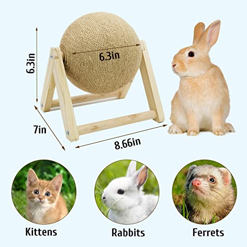 Fhiny Bunny Scratch Toy, Natural Solid Wood Sisal Scratching Ball for Indoor Kittens, Claws Scratching Ball for Kitten Bunny Guinea Pig Chinchilla Ferret or Other Small Animals (Medium)