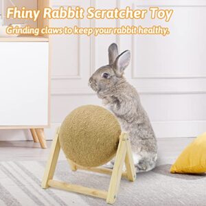 Fhiny Bunny Scratch Toy, Natural Solid Wood Sisal Scratching Ball for Indoor Kittens, Claws Scratching Ball for Kitten Bunny Guinea Pig Chinchilla Ferret or Other Small Animals (Medium)