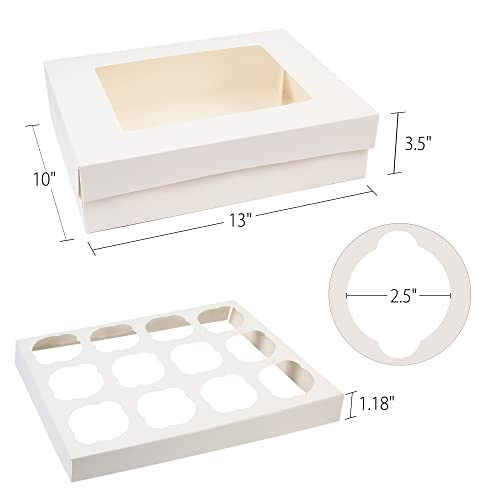 LotFancy Cupcake Boxes 12 Count, 8 Pack, Dozen Cupcake Containers with Window and Inserts, White Bakery Boxes, Disposable Pastry Carrier Holders for Cookies, Treats, Dessert, Muffins
