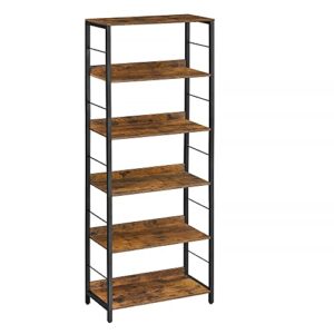 vasagle 6-tier bookshelf, bookcase for office, 11.8 x 23.6 x 70.1 inches, shelving unit, with back panels, industrial style, for living room, study, home office, rustic brown and black ulls118b01