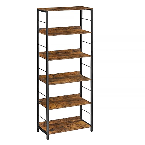 VASAGLE 6-Tier Bookshelf, Bookcase for Office, 11.8 x 23.6 x 70.1 Inches, Shelving Unit, with Back Panels, Industrial Style, for Living Room, Study, Home Office, Rustic Brown and Black ULLS118B01