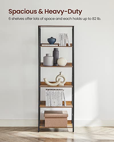 VASAGLE 6-Tier Bookshelf, Bookcase for Office, 11.8 x 23.6 x 70.1 Inches, Shelving Unit, with Back Panels, Industrial Style, for Living Room, Study, Home Office, Rustic Brown and Black ULLS118B01