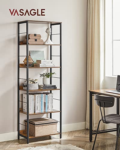 VASAGLE 6-Tier Bookshelf, Bookcase for Office, 11.8 x 23.6 x 70.1 Inches, Shelving Unit, with Back Panels, Industrial Style, for Living Room, Study, Home Office, Rustic Brown and Black ULLS118B01