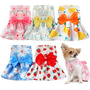 5 pieces dog dresses for small dogs girls floral puppy dresses pet dog princess bowknot dress cute doggie summer outfits dog clothes for yorkie female cat small pets, 5 styles(small)