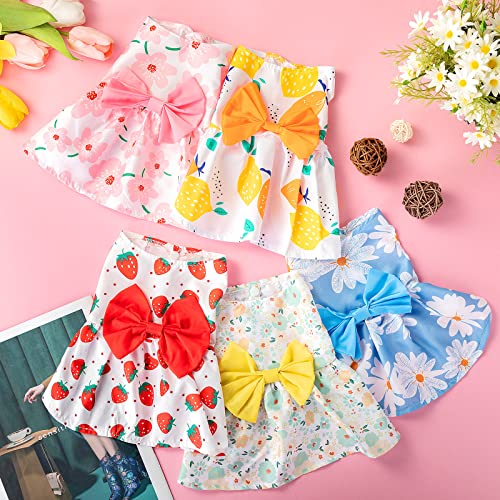 5 Pieces Dog Dresses for Small Dogs Girls Floral Puppy Dresses Pet Dog Princess Bowknot Dress Cute Doggie Summer Outfits Dog Clothes for Yorkie Female Cat Small Pets, 5 Styles(Small)