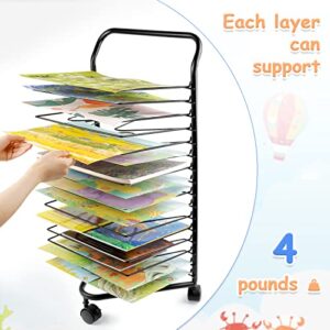 Lzttyee Art Drying Rack for Classroom Paint Drying Rack Art 16 Shelves Metal Artwork Storage Display Rack Art Drying Rack with Wheels for Classroom Painting Crafts (16 Shelves)