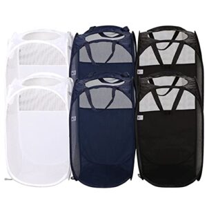 6 pcs mesh popup laundry hamper (black/white/blue),popup laundry basket with durable handles,foldable pop-up mesh hamper dirty clothes basket for kids room, college dorm or travel