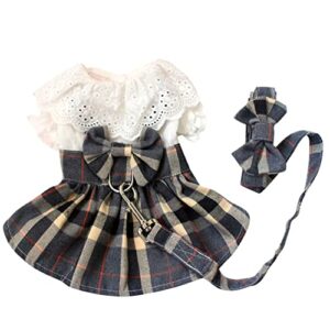 gyuzh dog dress with dog leash,dog dresses for small dogs puppy cat dress summer dog bowknot skirts cowboy plaid lace dog dress clothes for small dogs girl