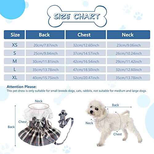 Gyuzh Dog Dress with Dog Leash,Dog Dresses for Small Dogs Puppy Cat Dress Summer Dog Bowknot Skirts Cowboy Plaid Lace Dog Dress Clothes for Small Dogs Girl