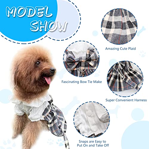 Gyuzh Dog Dress with Dog Leash,Dog Dresses for Small Dogs Puppy Cat Dress Summer Dog Bowknot Skirts Cowboy Plaid Lace Dog Dress Clothes for Small Dogs Girl