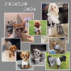 Gyuzh Dog Dress with Dog Leash,Dog Dresses for Small Dogs Puppy Cat Dress Summer Dog Bowknot Skirts Cowboy Plaid Lace Dog Dress Clothes for Small Dogs Girl